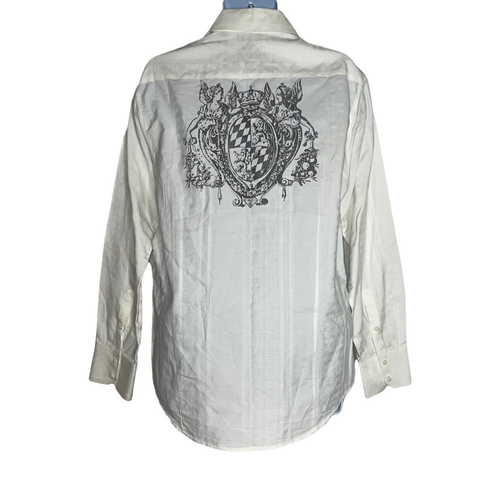 7 Diamonds White Striped Angel Crest Western Button Front Shirt Men's XL